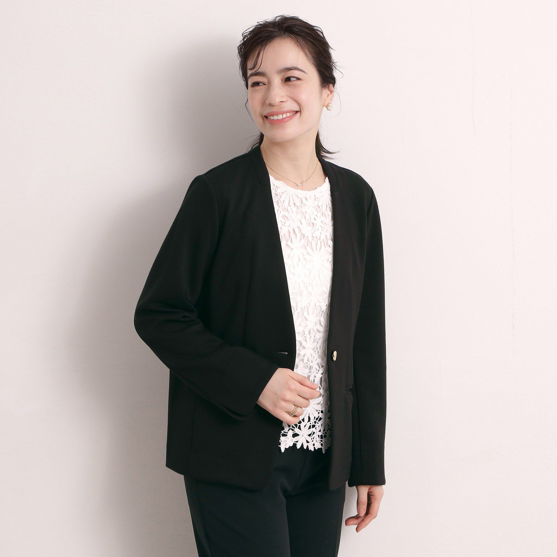 ITS&rsquo;DEMO「【入卒／洗濯機OK／セットアップ可】ダンボールノーカラージャケット」|ノーカラージャケット|ブラック(019)