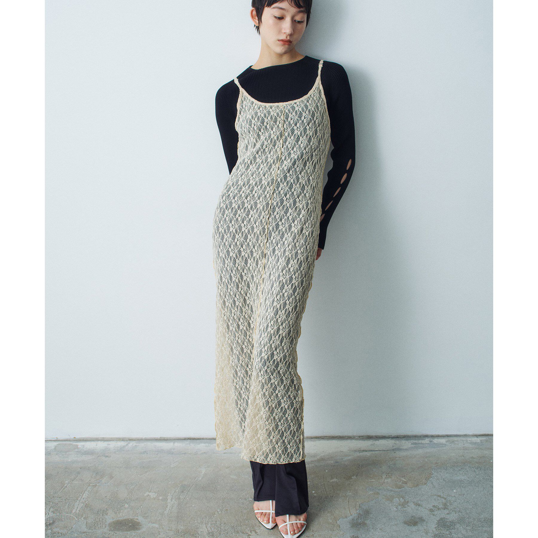 CODE A「stretch lace cami dress」|ワンピース|ライトイエロー(03