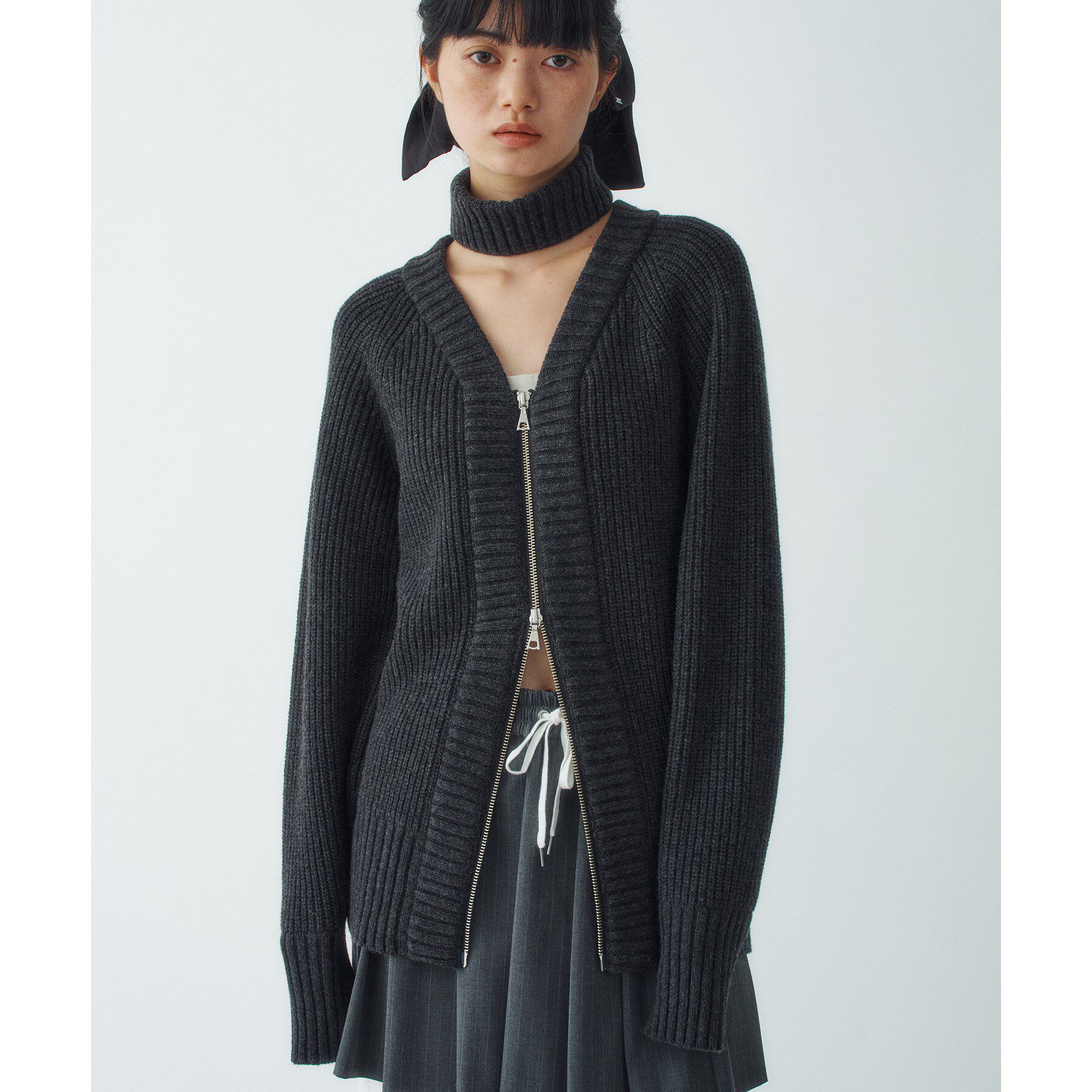CODE A「dual form zip knit」|カーディガン|チャコールグレー(0