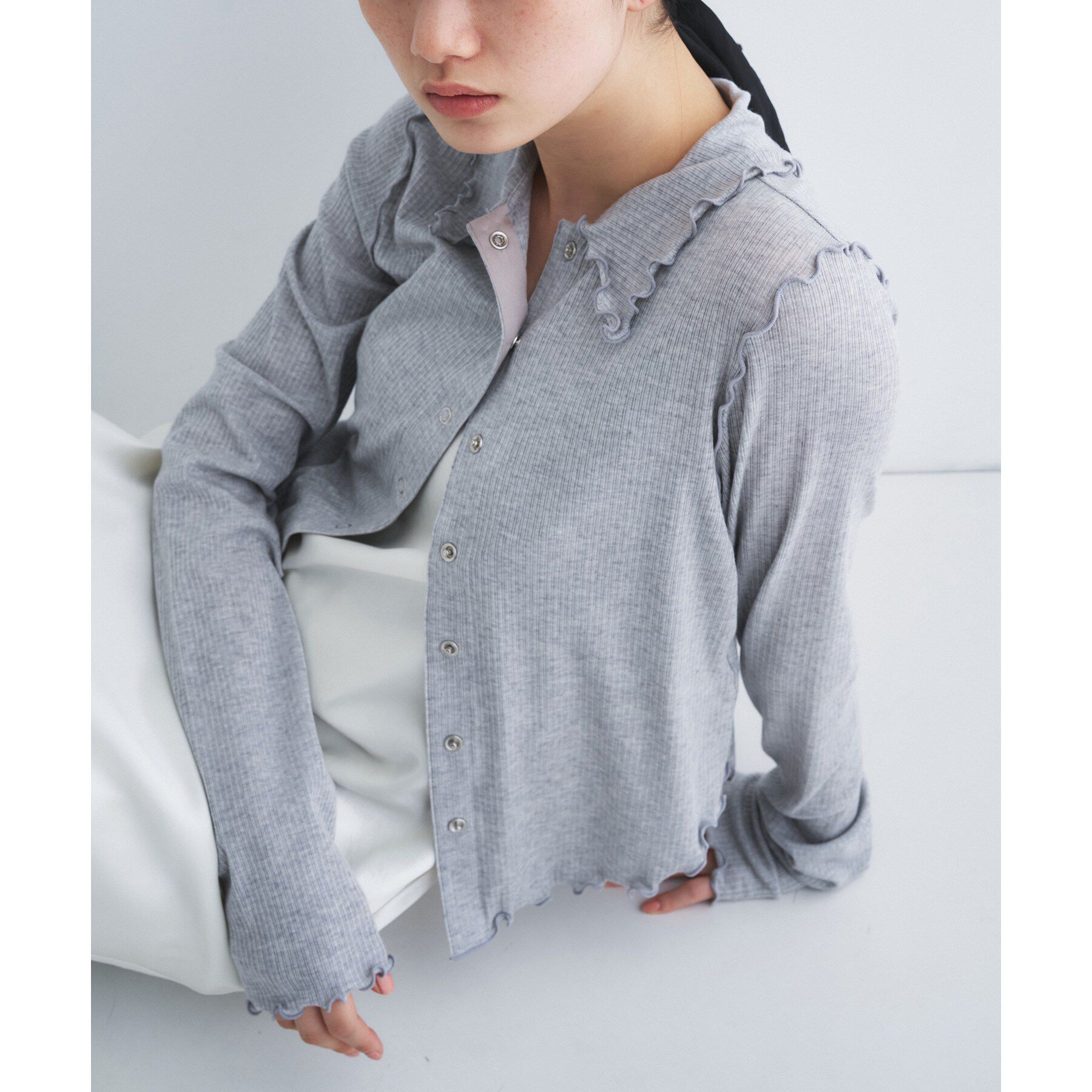 CODE A「edge－fit ribbed cardigan」|カーディガン|ライトグレー(011