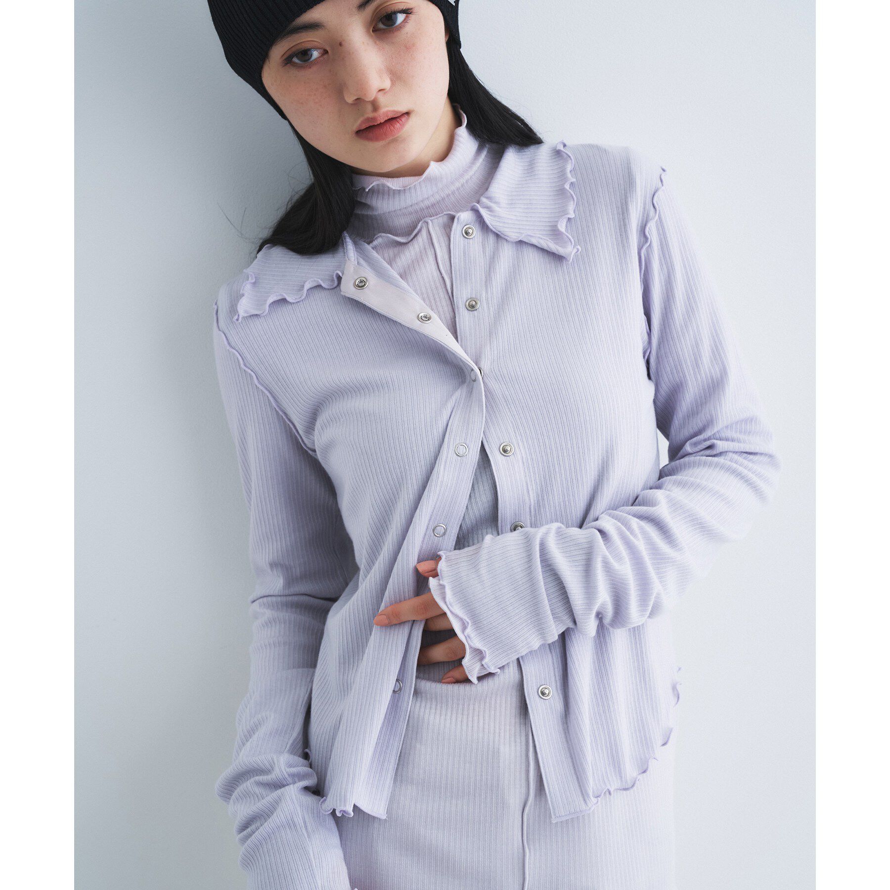 CODE A「edge－fit ribbed cardigan」|カーディガン|パープル(091)