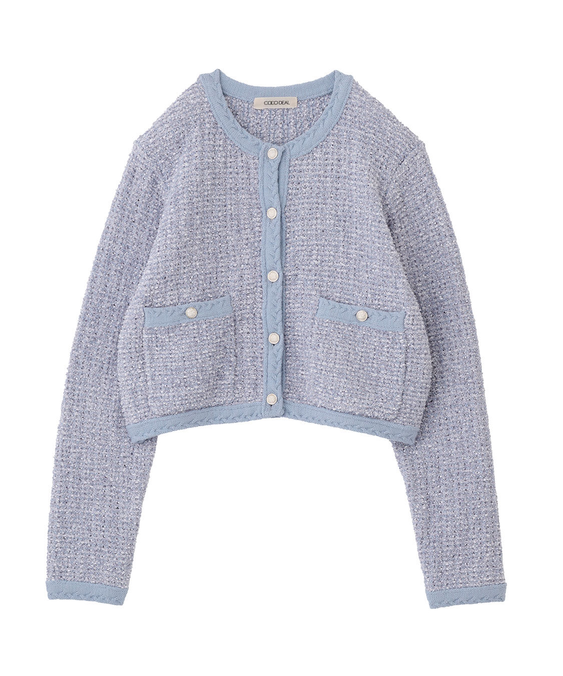 COCO DEAL「ファンシーツイードニットカーディガン」|ニット・セーター|ライトブルー