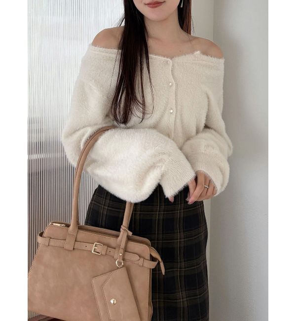 MERCURYDUO「ミニシャギークルーネックカーディガン」|カーディガン|