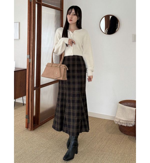 MERCURYDUO「ミニシャギークルーネックカーディガン」|カーディガン|