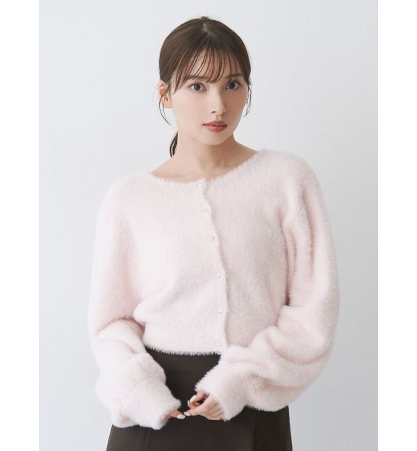 MERCURYDUO「ミニシャギークルーネックカーディガン」|カーディガン|ベビーピンク
