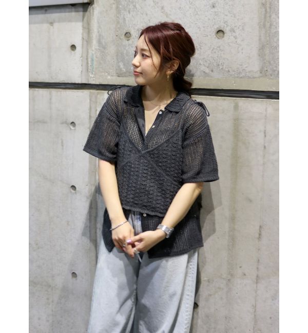 Ungrid「透かし編みキャミレイヤードニットカーデ」|カーディガン|チャコールグレー