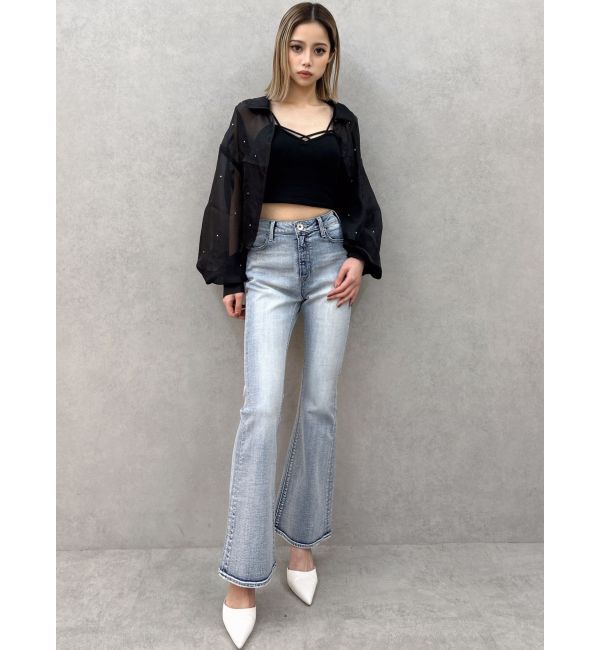 GYDA「ハイウエストBASICフレアデニムパンツ」|デニム|