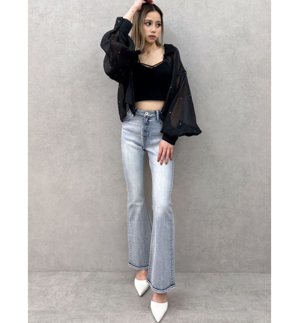 GYDA「ハイウエストBASICフレアデニムパンツ」|デニム|