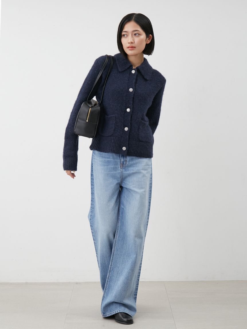 Mila Owen「ビジューボタンシャギーポロニットカーディガン」|カーディガン|