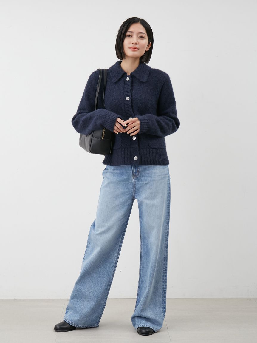 Mila Owen「ビジューボタンシャギーポロニットカーディガン」|カーディガン|