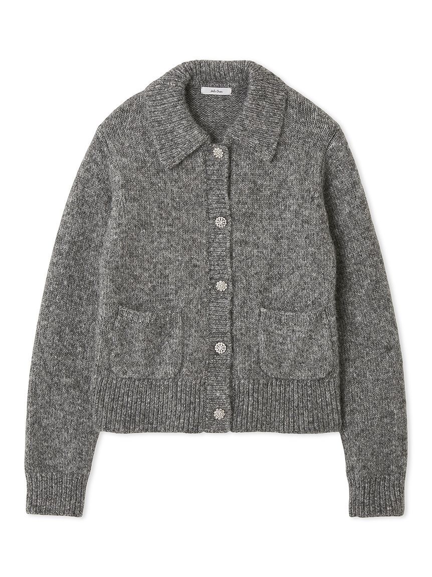 Mila Owen「ビジューボタンシャギーポロニットカーディガン」|カーディガン|