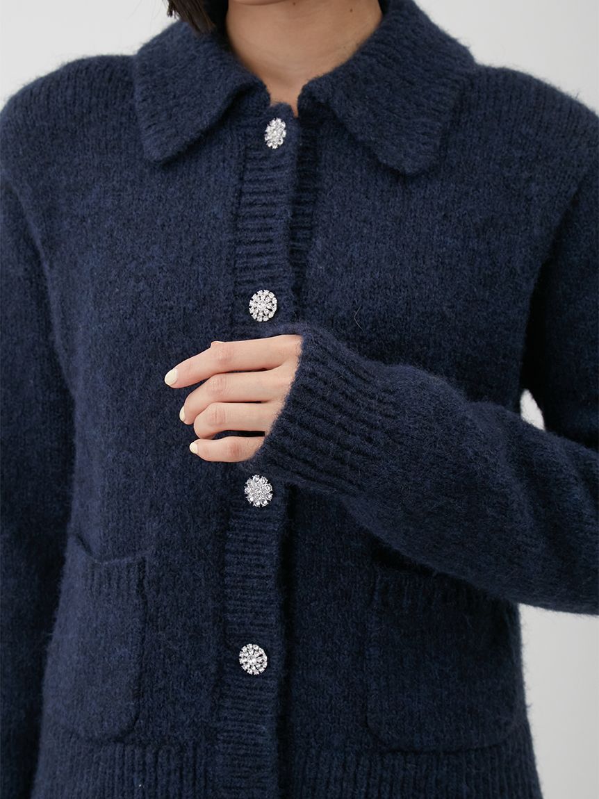 Mila Owen「ビジューボタンシャギーポロニットカーディガン」|カーディガン|