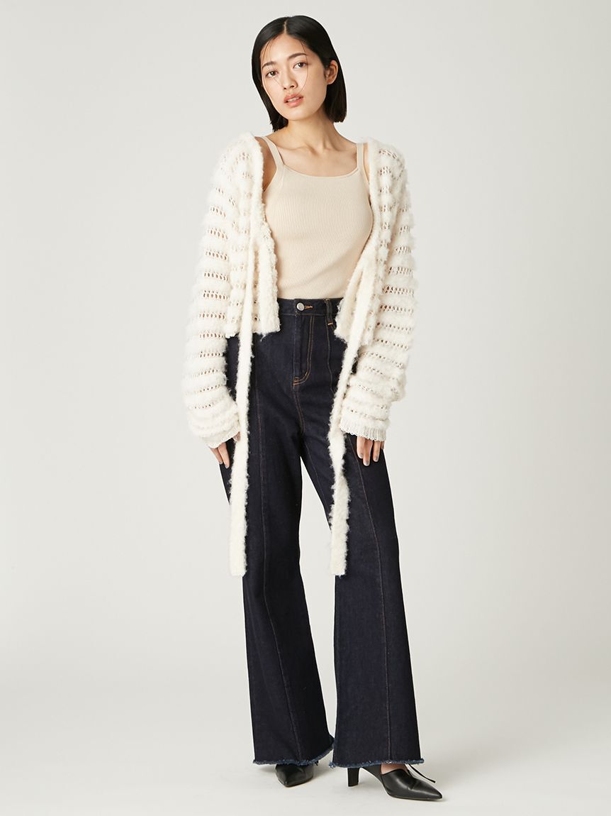 FRAY I.D「ネット編みシャギーボーダーカーデ」|カーディガン|