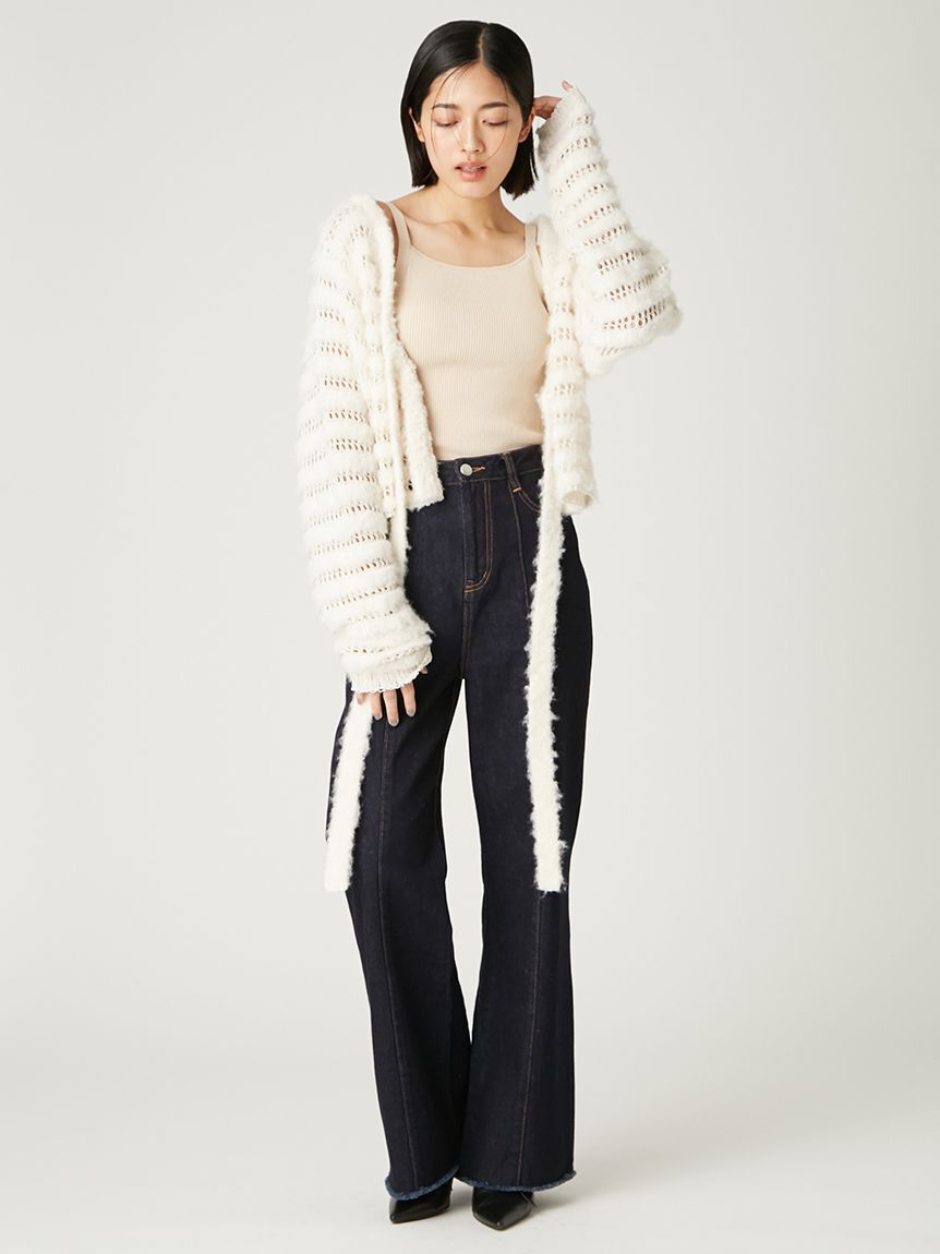 FRAY I.D「ネット編みシャギーボーダーカーデ」|カーディガン|