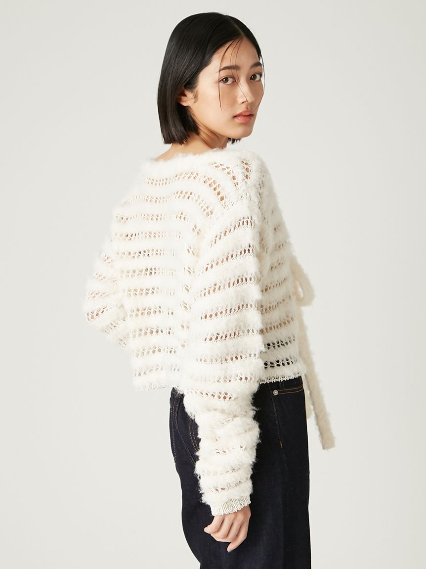 FRAY I.D「ネット編みシャギーボーダーカーデ」|カーディガン|