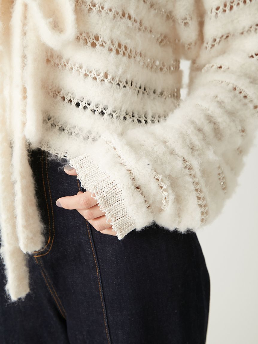 FRAY I.D「ネット編みシャギーボーダーカーデ」|カーディガン|