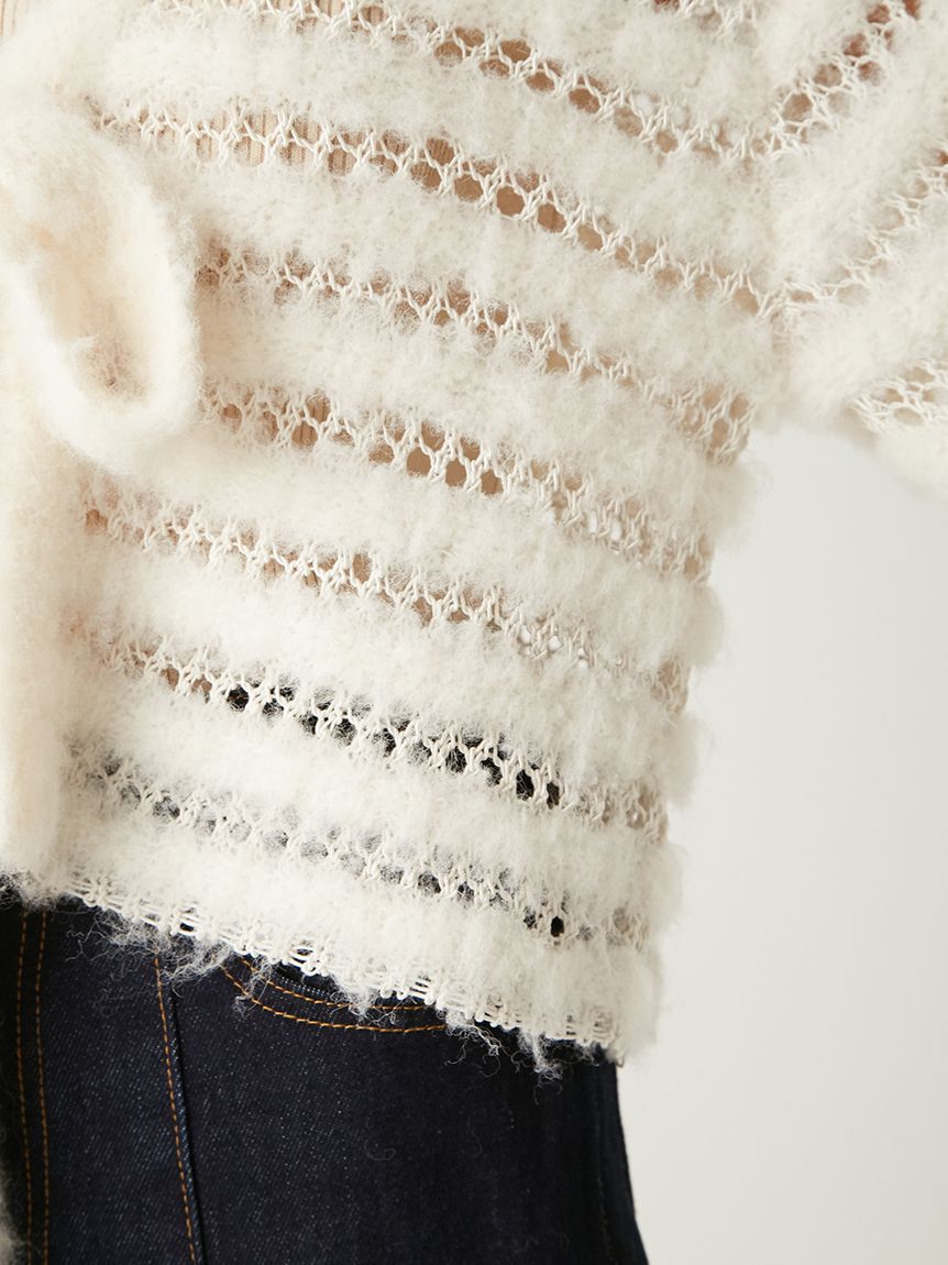 FRAY I.D「ネット編みシャギーボーダーカーデ」|カーディガン|