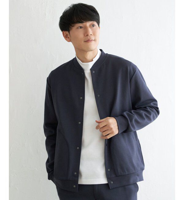 ikka「テックストレッチボタンカーディガン」|カーディガン|ネイビー