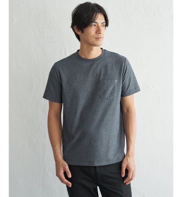 ikka「冷感DRYメランジ梨地Tシャツ」|Tシャツ・カットソー|ネイビーブルー