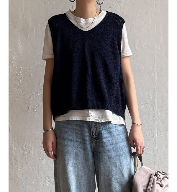 Lbc with Life「ミニブークレ2WAYニットベスト」|ニット・セーター|ネイビー