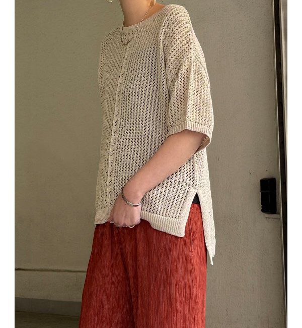 Lbc with Life「透かし柄ラインメッシュニット」|カーディガン|