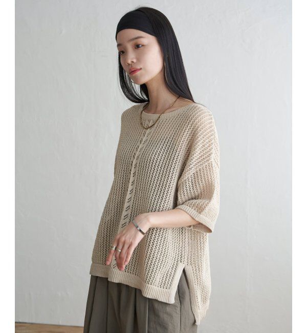 Lbc with Life「透かし柄ラインメッシュニット」|カーディガン|