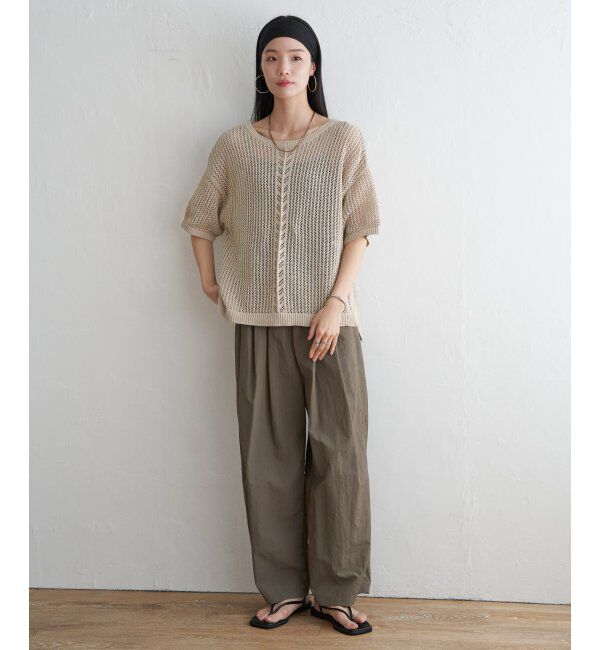 Lbc with Life「透かし柄ラインメッシュニット」|カーディガン|