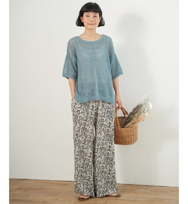 Lbc with Life「透かし柄ラインメッシュニット」|カーディガン|