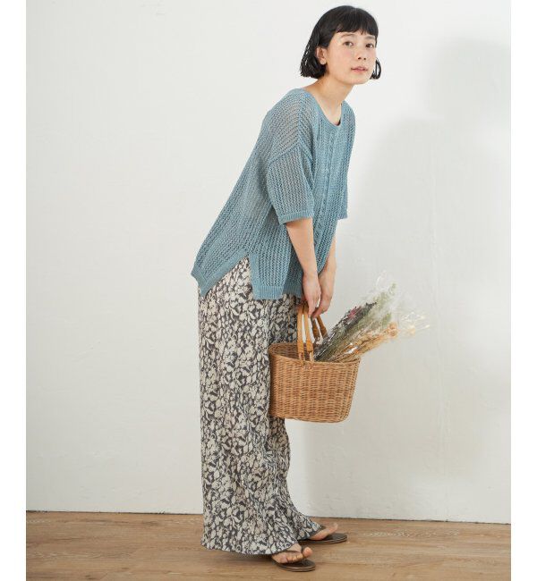 Lbc with Life「透かし柄ラインメッシュニット」|カーディガン|