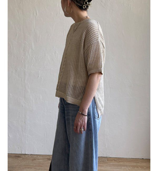 Lbc with Life「透かし柄ラインメッシュニット」|カーディガン|