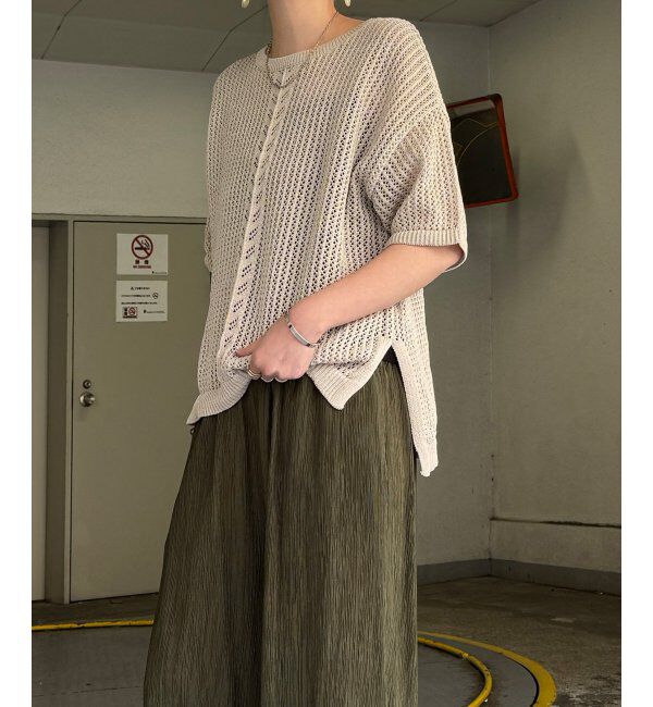Lbc with Life「透かし柄ラインメッシュニット」|カーディガン|