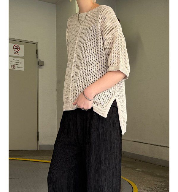 Lbc with Life「透かし柄ラインメッシュニット」|カーディガン|