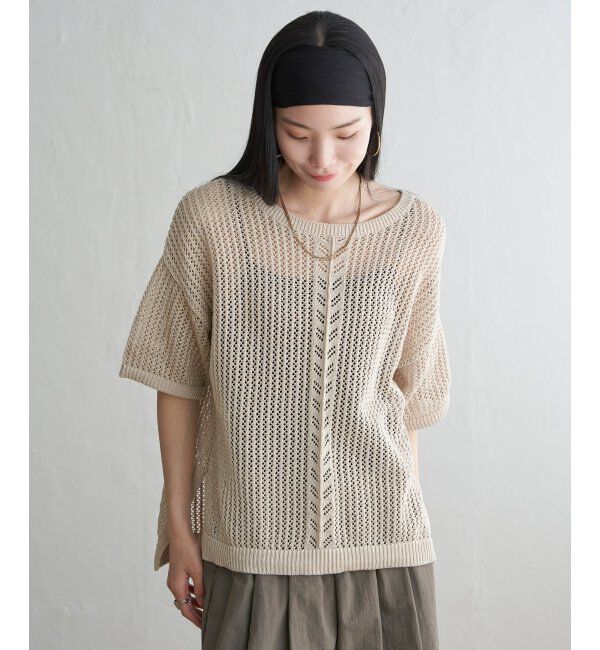 Lbc with Life「透かし柄ラインメッシュニット」|カーディガン|