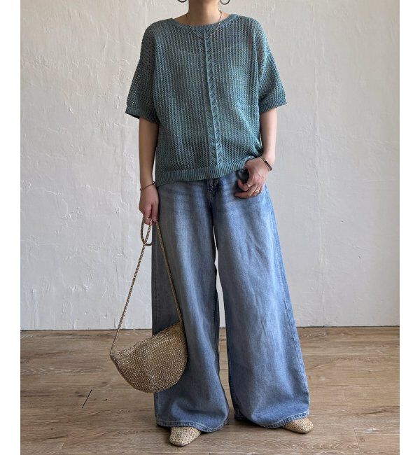 Lbc with Life「透かし柄ラインメッシュニット」|カーディガン|