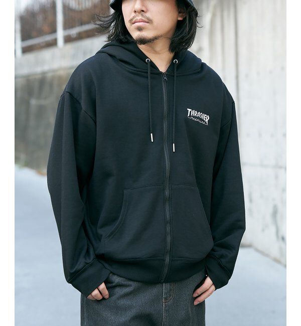 VENCE share style「THRASHER スラッシャー ジップパーカー」|カーディガン|ブラック