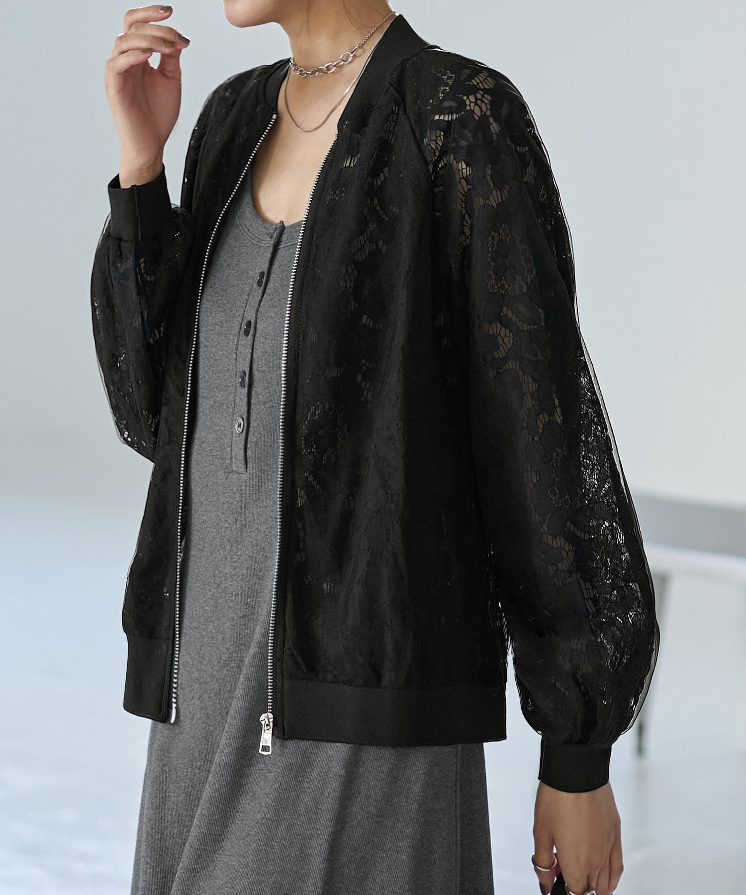 STYLE DELI「レースにチュールを重ねたブルゾン」|その他|ブラック