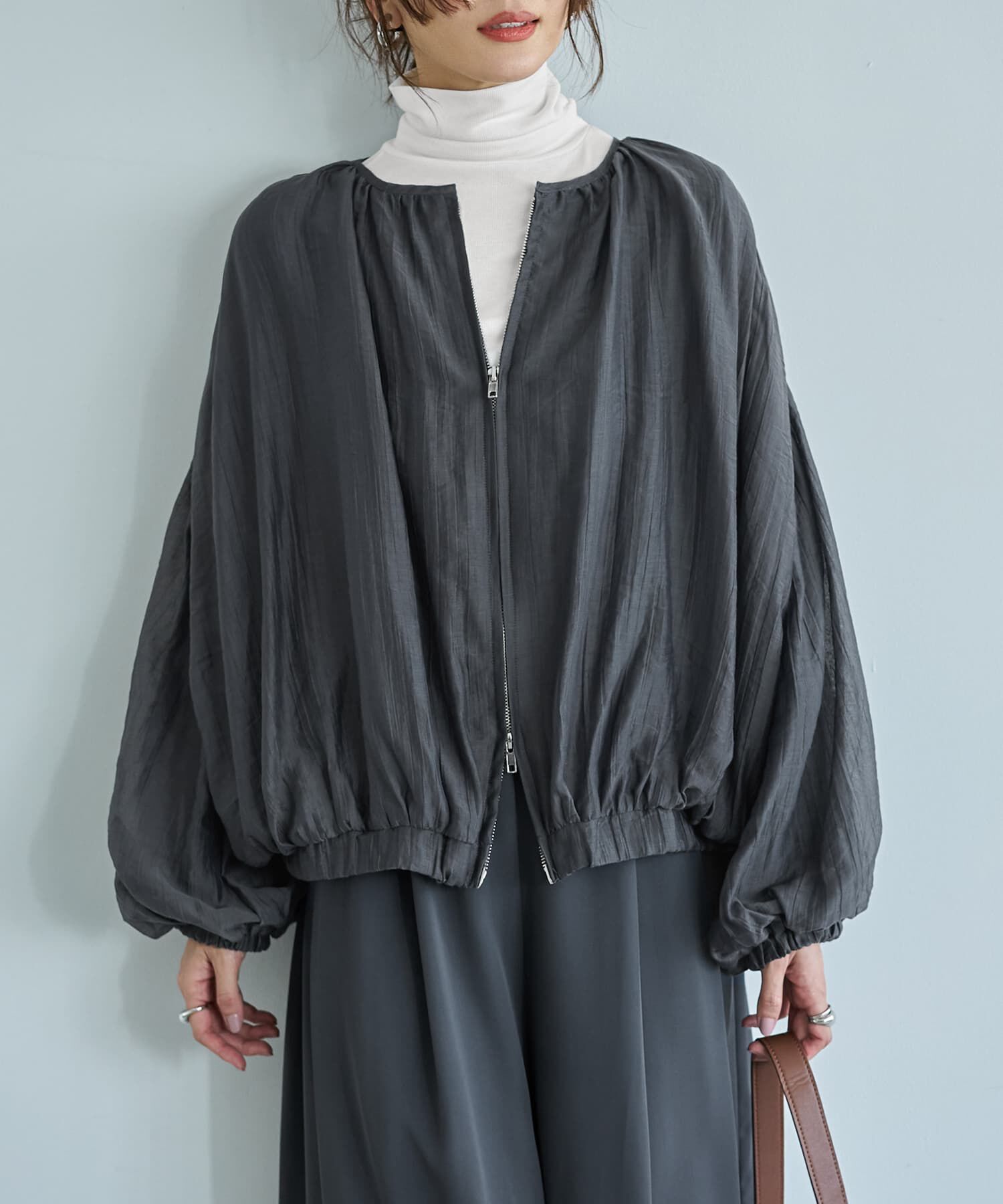 STYLE DELI「便利な楊柳ブラウスブルゾン」|カーディガン|ダークグレー