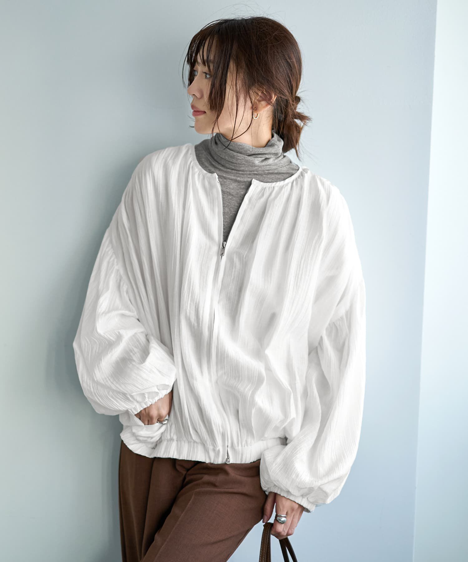 STYLE DELI「便利な楊柳ブラウスブルゾン」|カーディガン|アイボリー