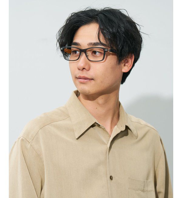  「ウェリントン型 メガネ | レザー調 ラバーテンプル ズレ落ち防止 メンズ ビジネス レンズ交換券付」|メガネ|