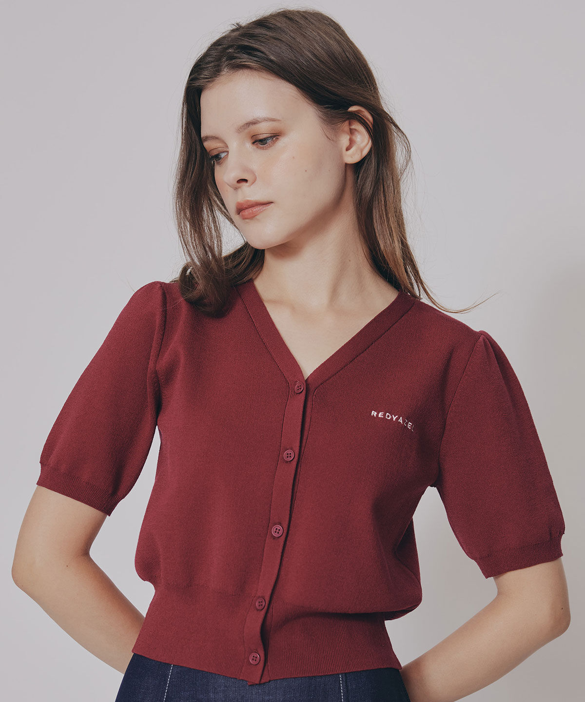 REDYAZEL「ロゴVネックショートスリーブカーディガン」|カーディガン|