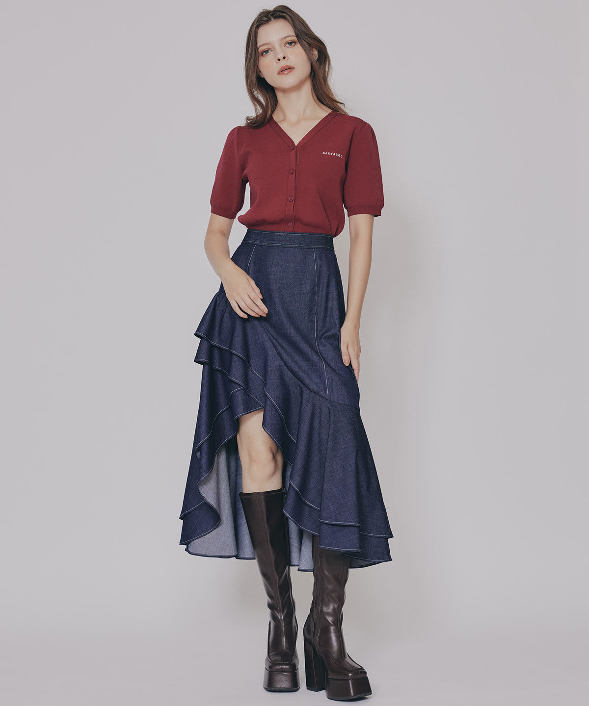 REDYAZEL「ロゴVネックショートスリーブカーディガン」|カーディガン|