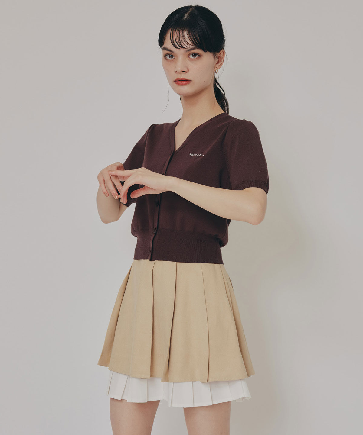 REDYAZEL「ロゴVネックショートスリーブカーディガン」|カーディガン|
