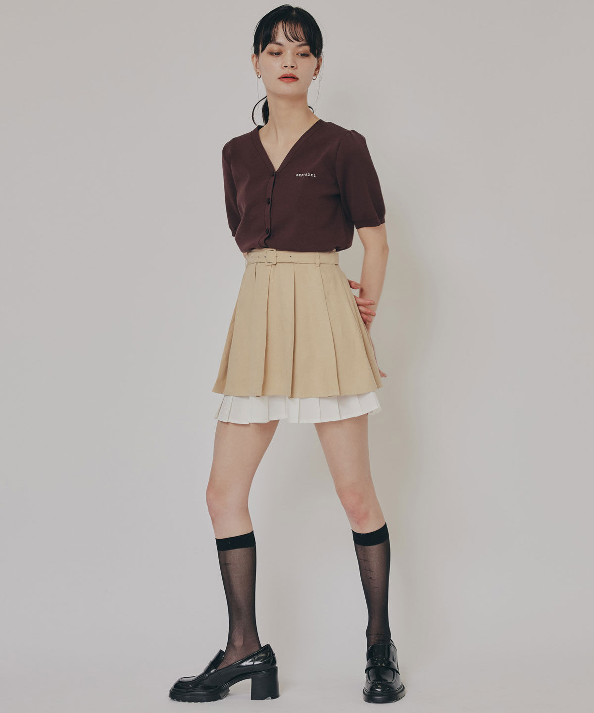 REDYAZEL「ロゴVネックショートスリーブカーディガン」|カーディガン|