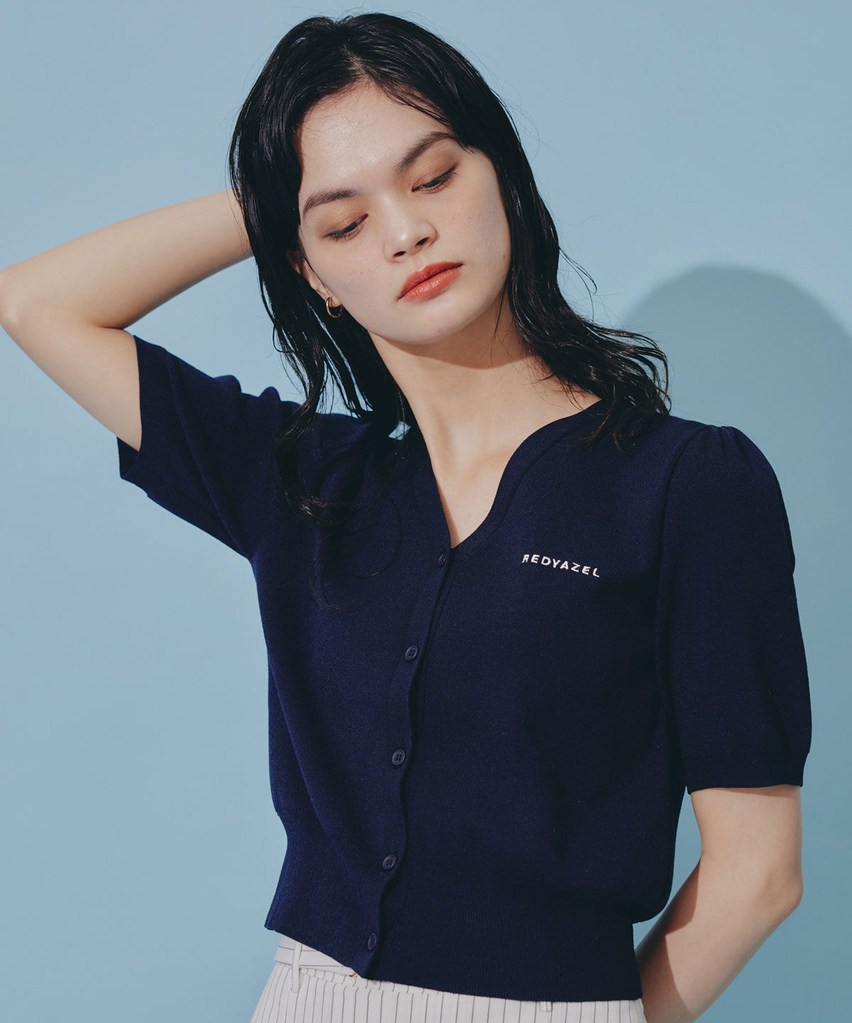 REDYAZEL「ロゴVネックショートスリーブカーディガン」|カーディガン|