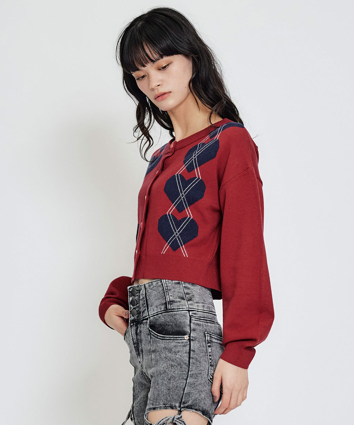 REDYAZEL「Love Me Heart アーガイルニットカーディガン」|カーディガン|