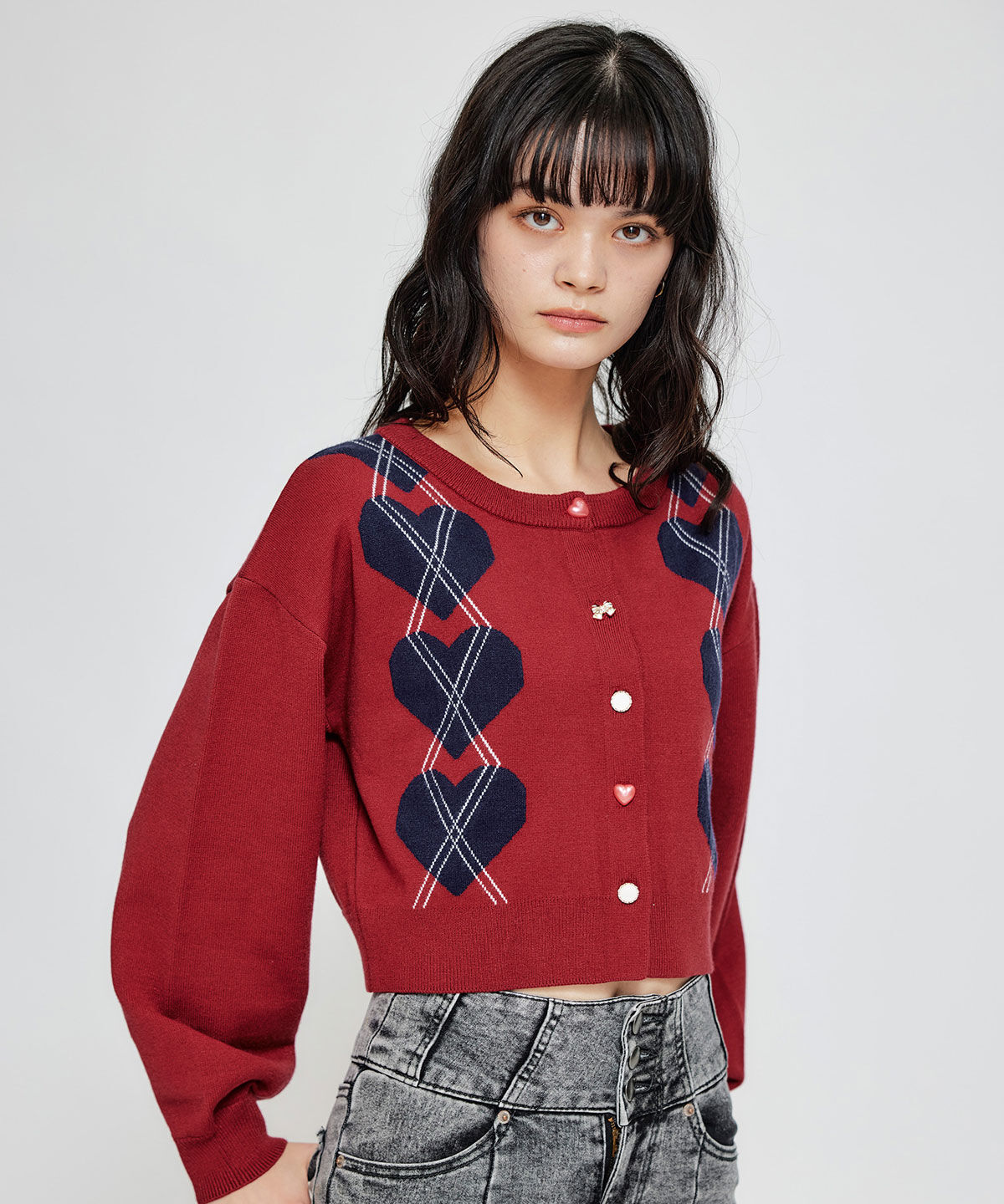 REDYAZEL「Love Me Heart アーガイルニットカーディガン」|カーディガン|