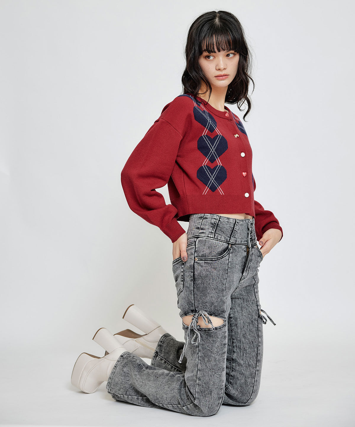 REDYAZEL「Love Me Heart アーガイルニットカーディガン」|カーディガン|