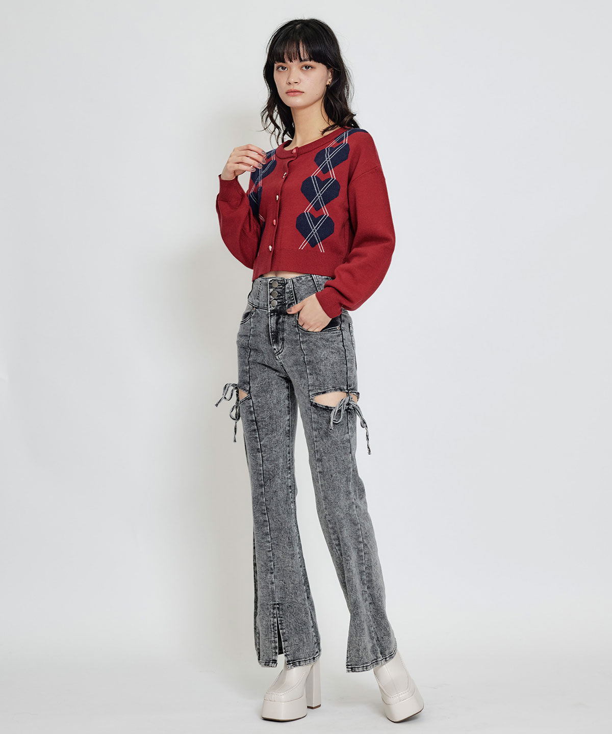 REDYAZEL「Love Me Heart アーガイルニットカーディガン」|カーディガン|