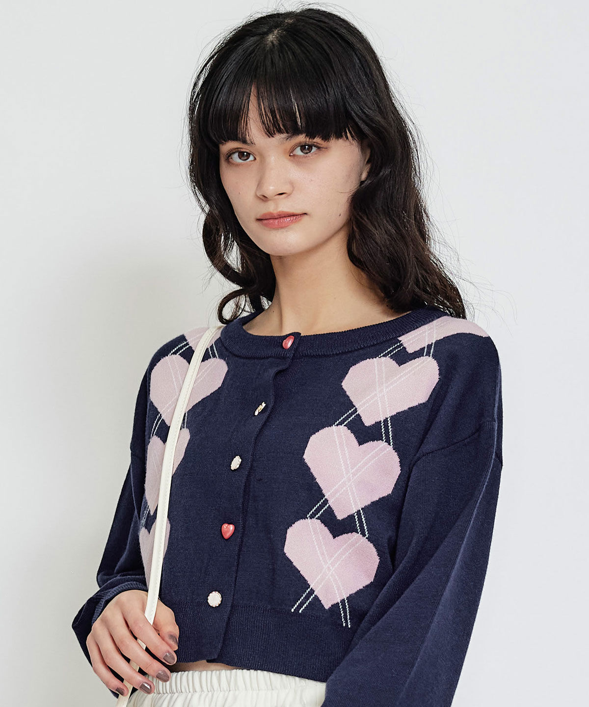 REDYAZEL「Love Me Heart アーガイルニットカーディガン」|カーディガン|ネイビー