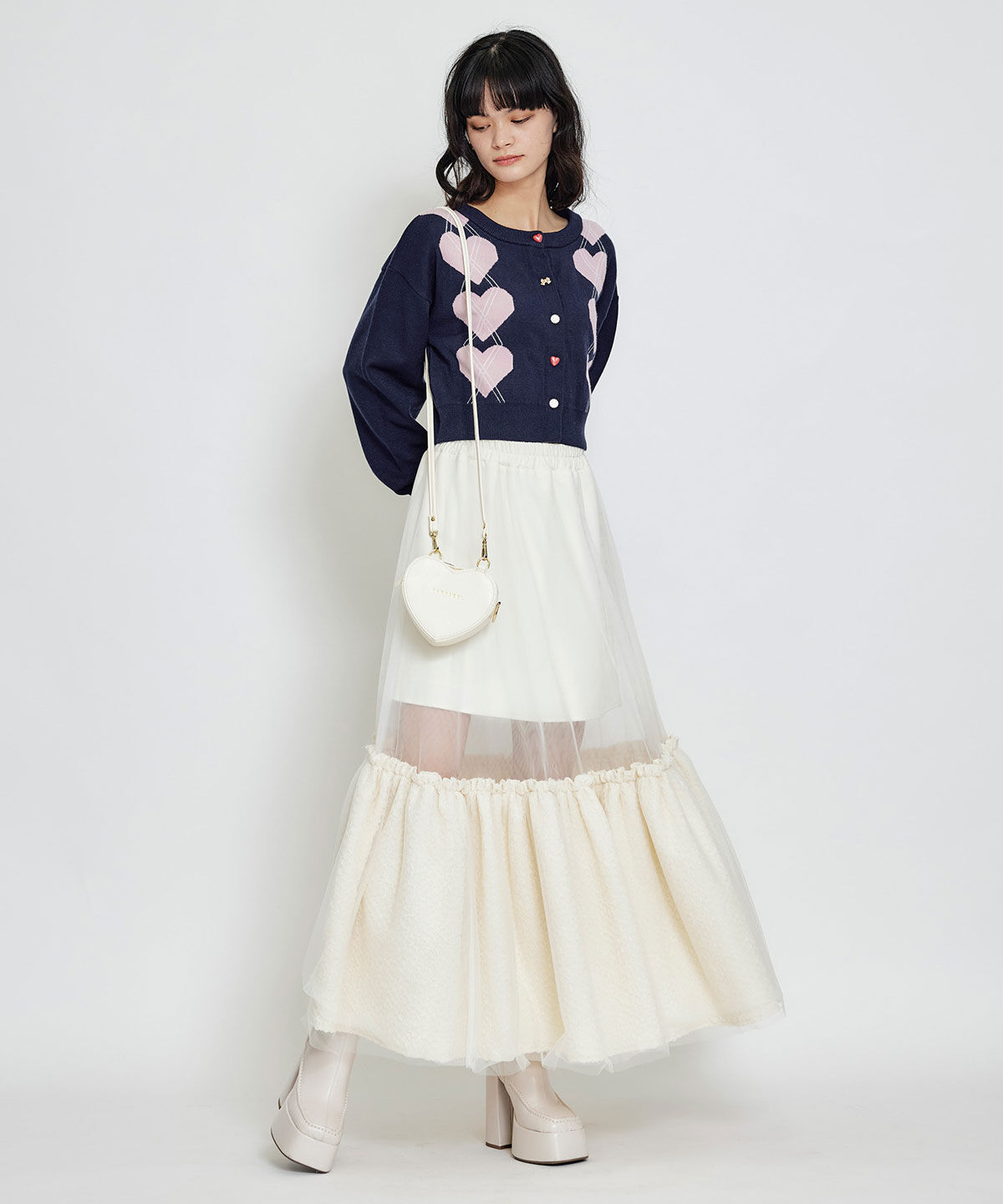 REDYAZEL「Love Me Heart アーガイルニットカーディガン」|カーディガン|